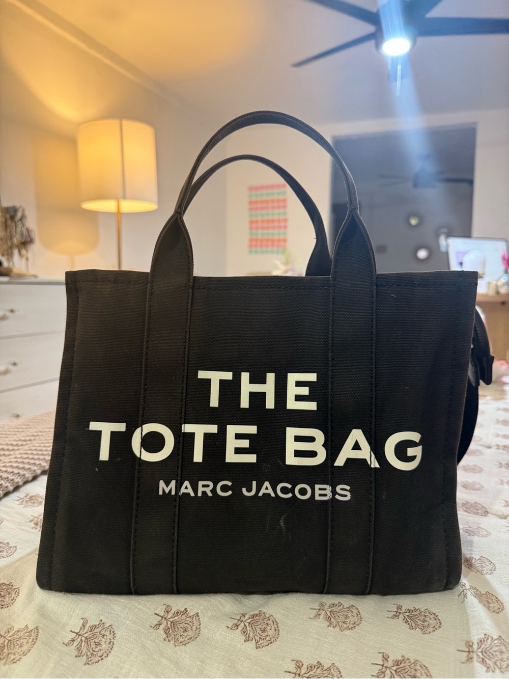 Marc Jacobs Black Canvas 'The Tote Bag' with White Logo